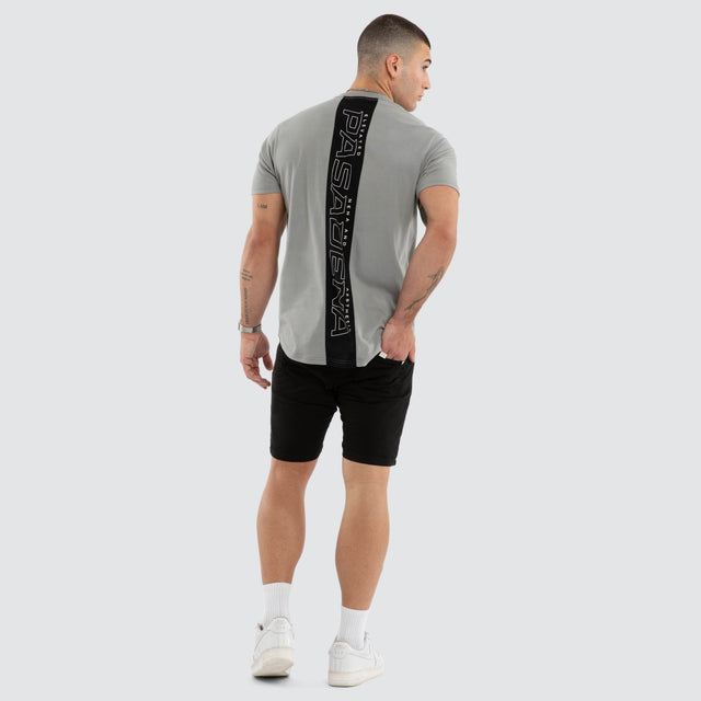 Model wears Dawnrise Curved Tee Grey T-Shirts in Grey - Image 4