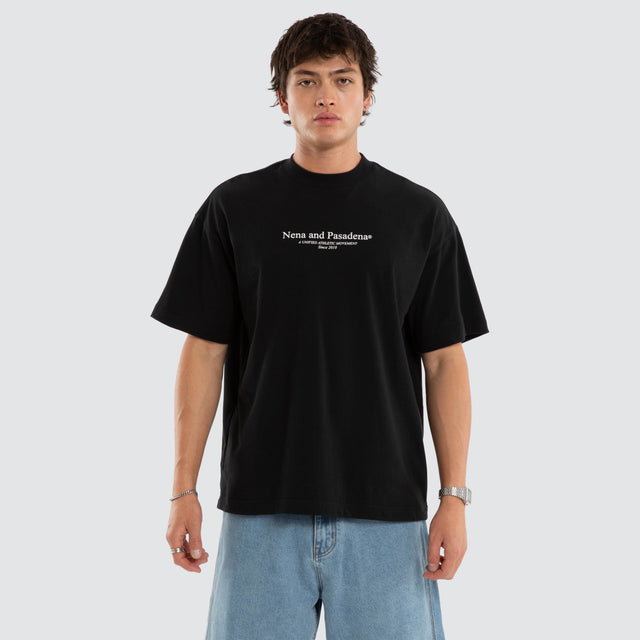 Model wears Dustypinkon Box Fit Tee Black T-Shirts in Black - Image 2