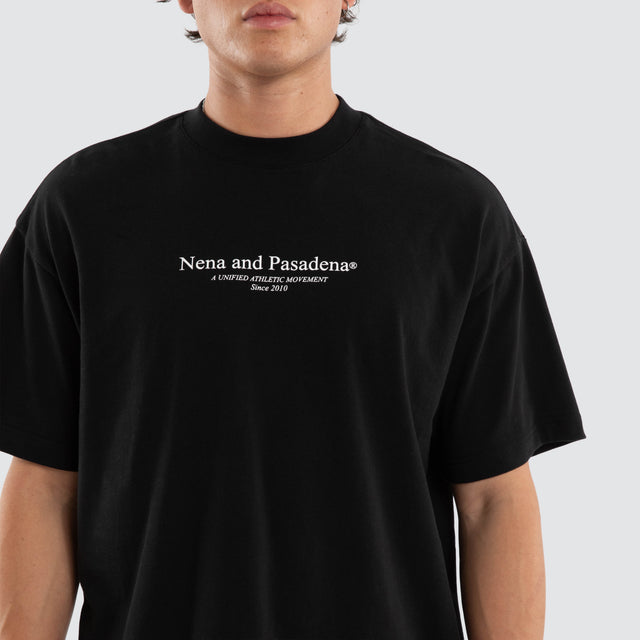 Model wears Dustypinkon Box Fit Tee Black T-Shirts in Black - Image 3