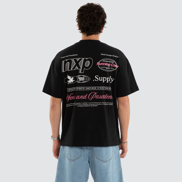 Model wears Dustypinkon Box Fit Tee Black T-Shirts in Black - Image 1