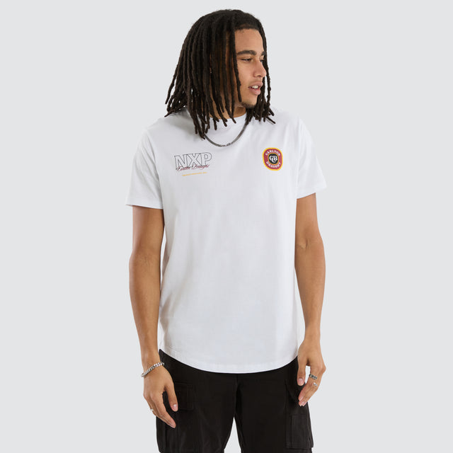 Model wears Carlton Draught General Dual Curved Tee Optical White T-Shirts in White - Image 1