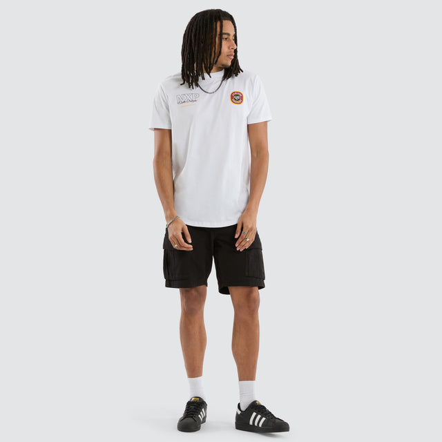 Model wears Carlton Draught General Dual Curved Tee Optical White T-Shirts in White - Image 5