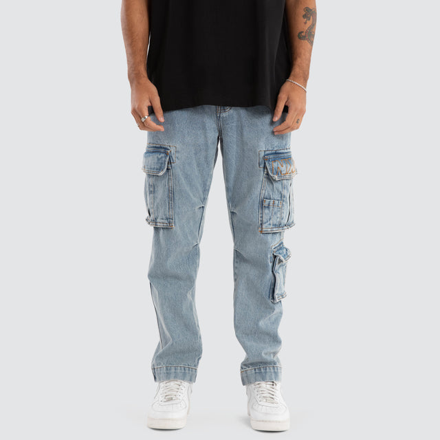 Colby Denim Cargo Pant Herring Blue