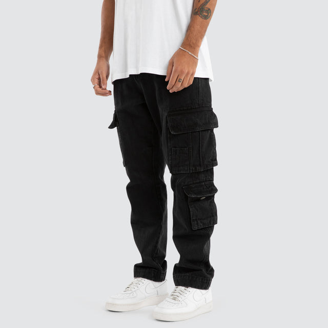 Colby Denim Cargo Pant Washed Black