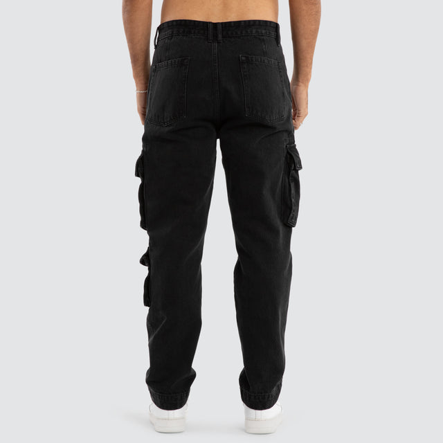 Colby Denim Cargo Pant Washed Black