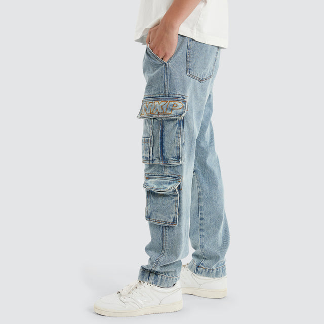 Colby Denim Cargo Pant Herring Blue