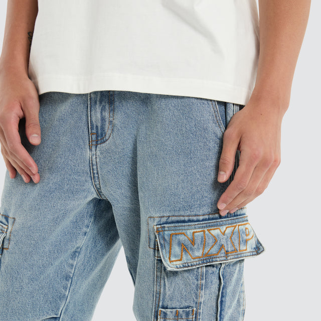 Colby Denim Cargo Pant Herring Blue