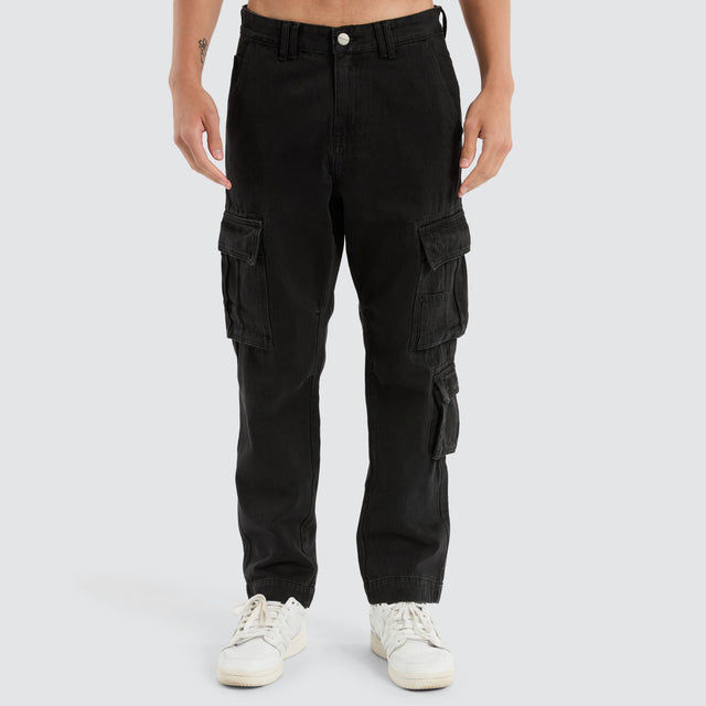 Colby Denim Cargo Pant Washed Black