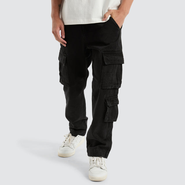 Colby Denim Cargo Pant Washed Black