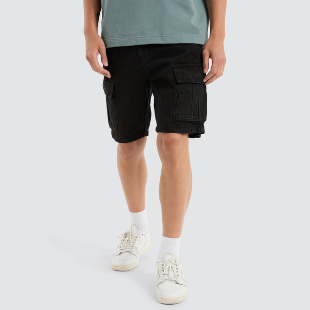 Colby Denim Cargo Short Washed Black