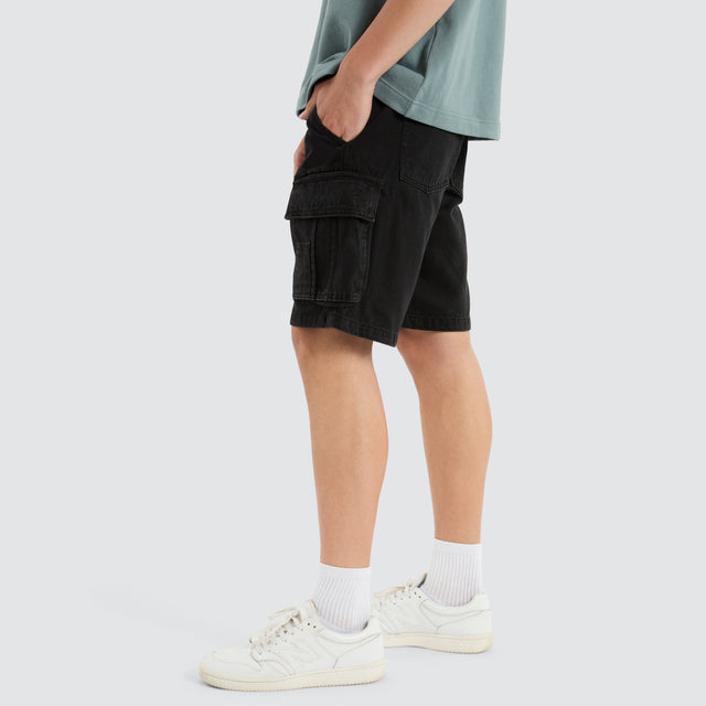 Colby Denim Cargo Short Washed Black