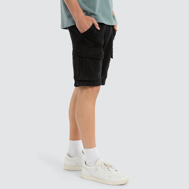 Colby Denim Cargo Short Washed Black