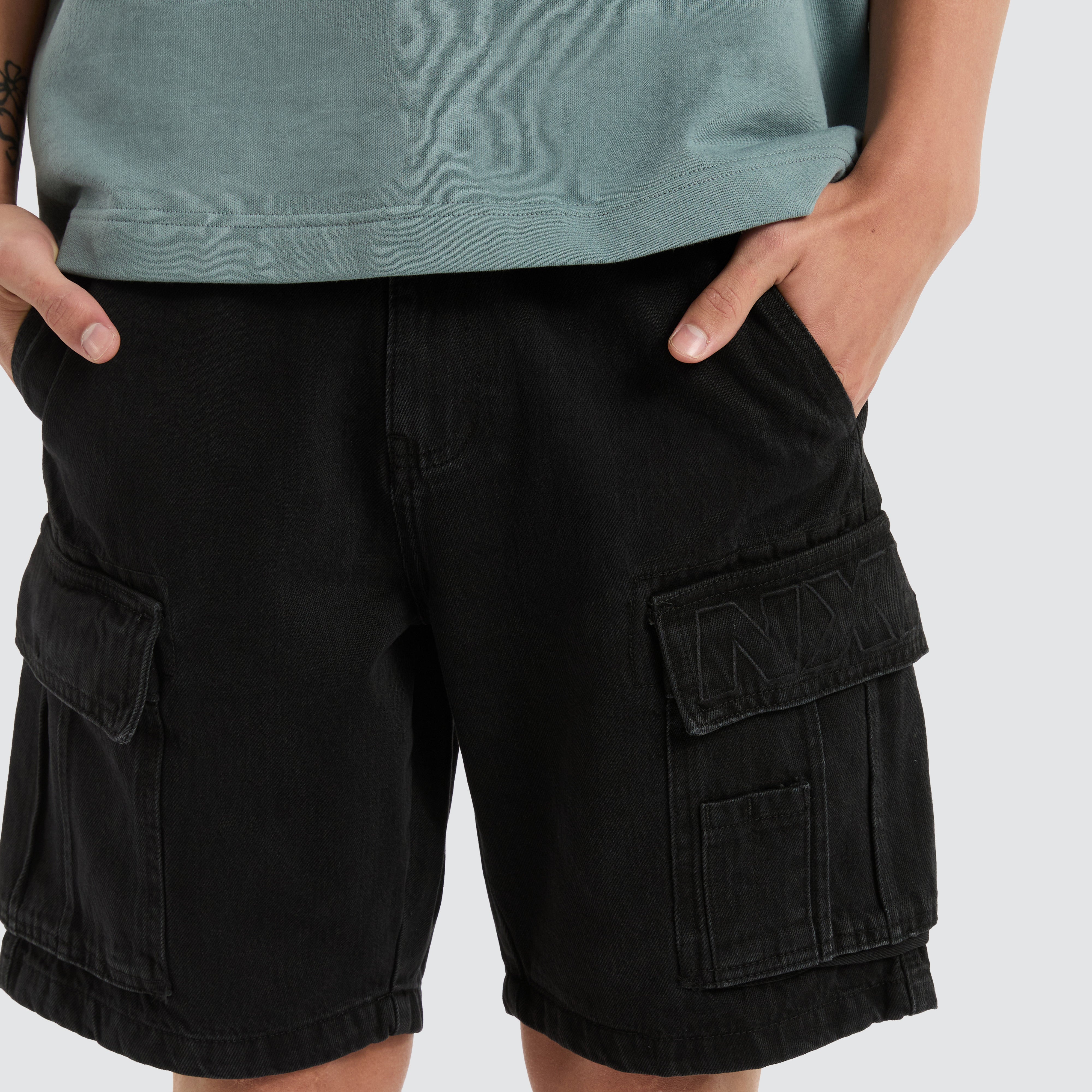 Colby Denim Cargo Short in Washed Black | NXP