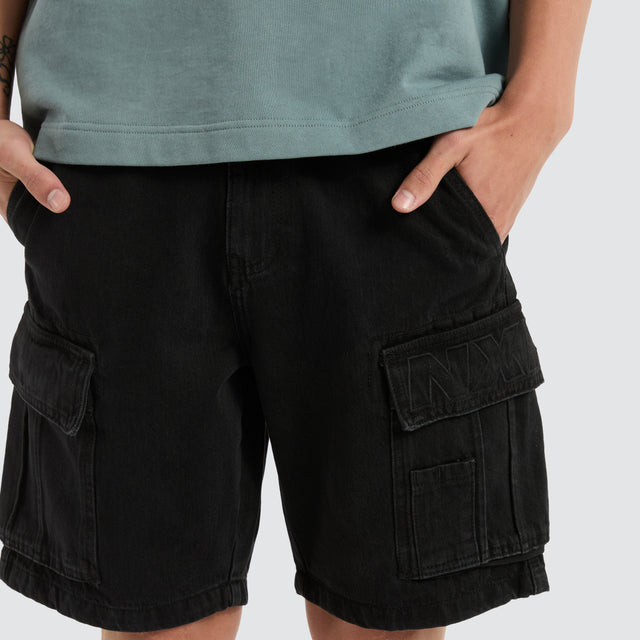 Colby Denim Cargo Short Washed Black