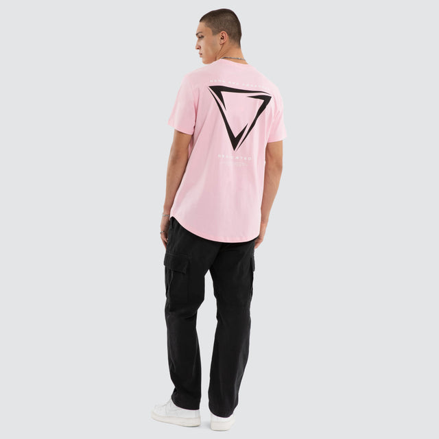 Model wears Inevitable Curved Hem Tee Orchid Pink T-Shirts in Pink - Image 5
