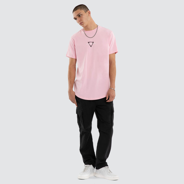 Model wears Inevitable Curved Hem Tee Orchid Pink T-Shirts in Pink - Image 2