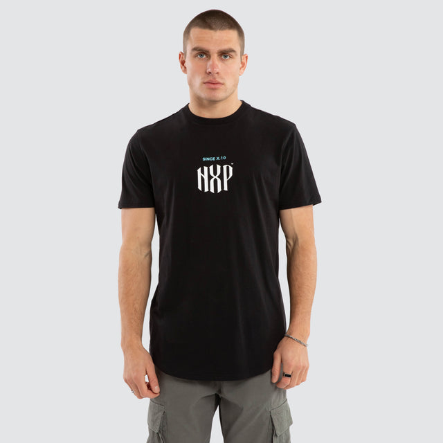 Model wears Stronger Dual Curved Tee Jet Black T-Shirts in Black - Image 1