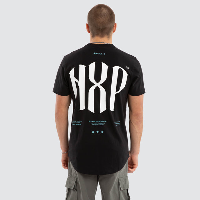 Model wears Stronger Dual Curved Tee Jet Black T-Shirts in Black - Image 2