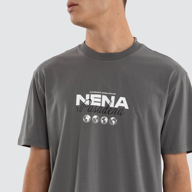 Model wears Weekend Relaxed Tee Grey T-Shirts in Grey - Image 4