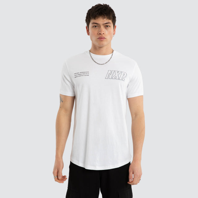 Model wears Burns Dual Curved Tee Optical White T-Shirts White – image 2