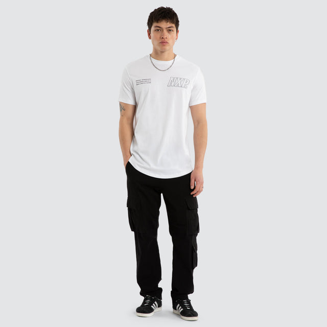 Model wears Burns Dual Curved Tee Optical White T-Shirts White – image 4