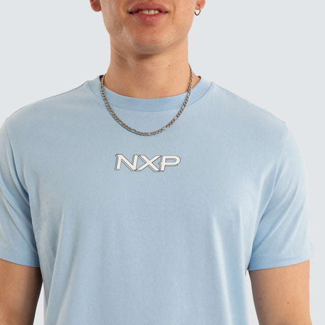Model wears Buzz Dual Curved Tee Blue Bell T-Shirts White – image 6