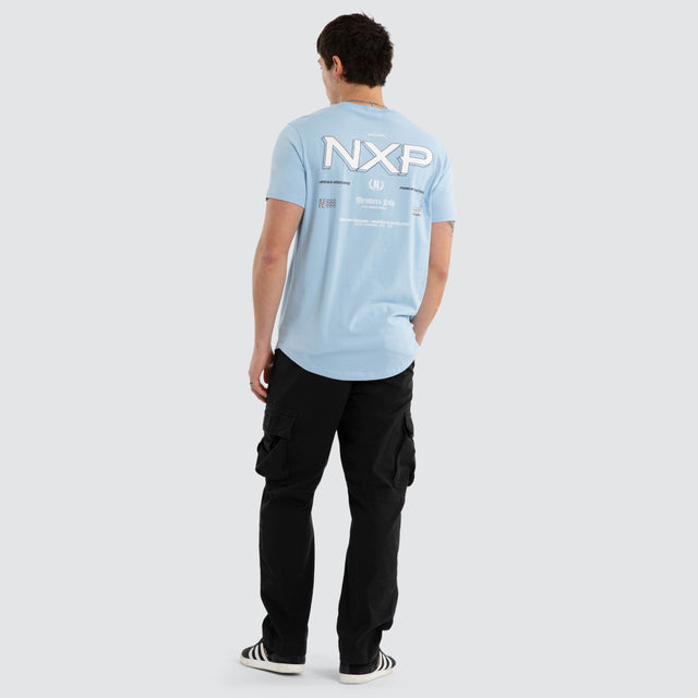 Model wears Buzz Dual Curved Tee Blue Bell T-Shirts White – image 5
