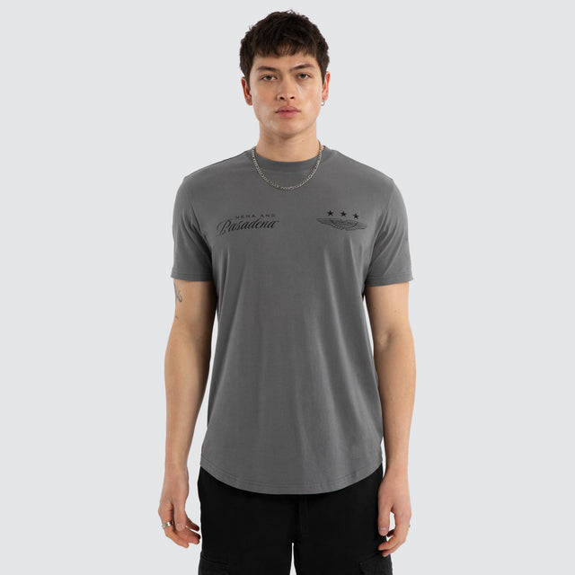 Model wears Pledge Dual Curved Tee Lava Smoke T-Shirts Grey – image 2