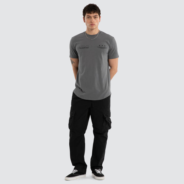 Model wears Pledge Dual Curved Tee Lava Smoke T-Shirts Grey – image 4