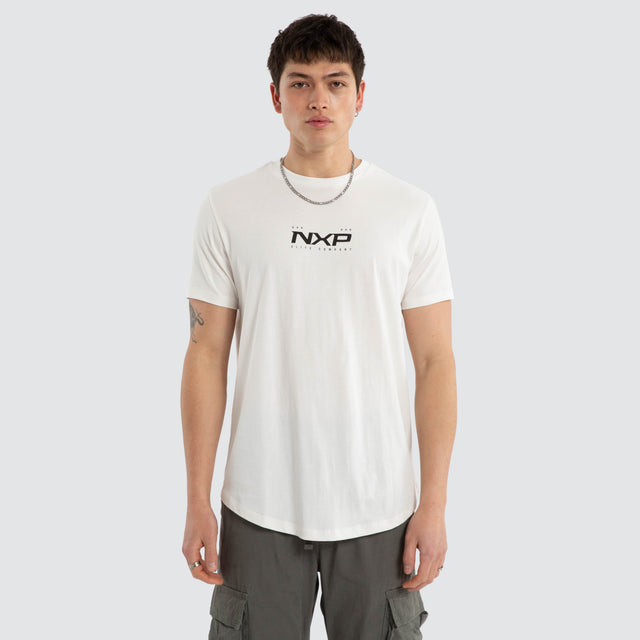 Model wears Deliberate Dual Curved Tee Natural White T-Shirts White – image 1
