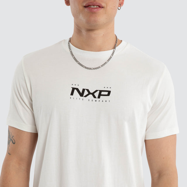 Model wears Deliberate Dual Curved Tee Natural White T-Shirts White – image 6