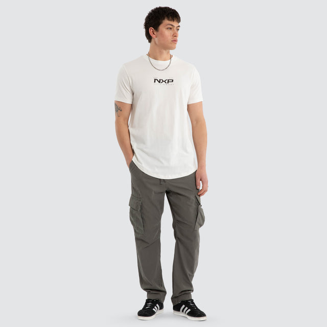 Model wears Deliberate Dual Curved Tee Natural White T-Shirts White – image 4