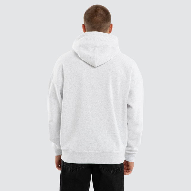 Model wears Foundation Box Fit Hoodie White Marle Hoodies in Beige - Image 3