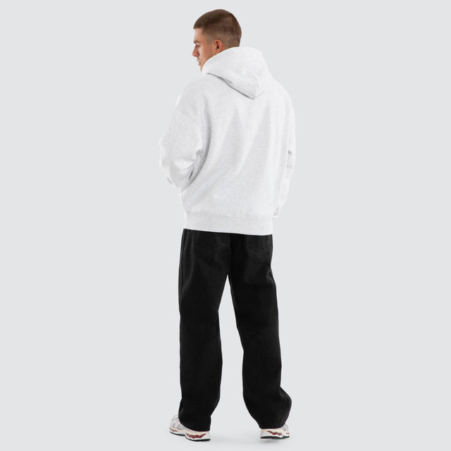 Model wears Foundation Box Fit Hoodie White Marle Hoodies in Beige - Image 4