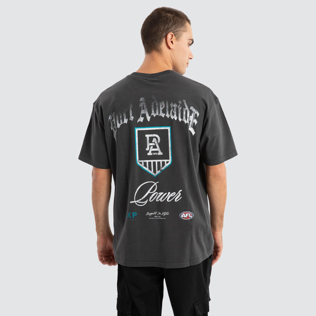 Port Adelaide Power AFL Vintage Goth Tee Pigment Asphalt