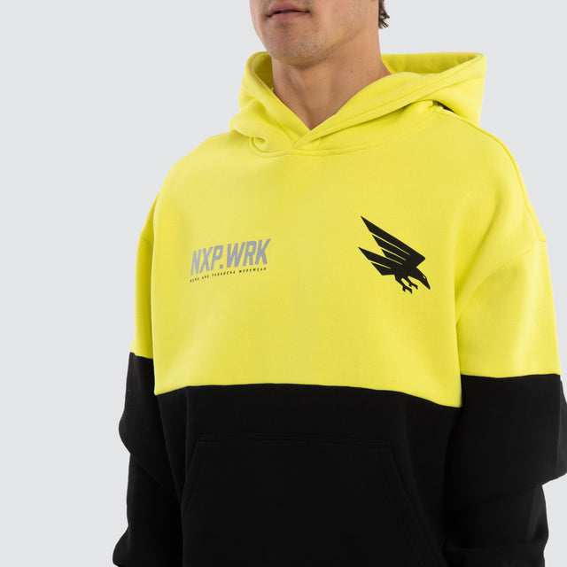 Model wears Adelaide Crows Block Hoodie Yellow Black Hoodies in Yellow - Image 3