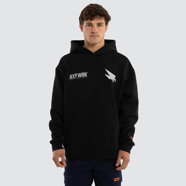 Model wears Adelaide Crows Subject Hoodie Jet Black Hoodies in Black - Image 1