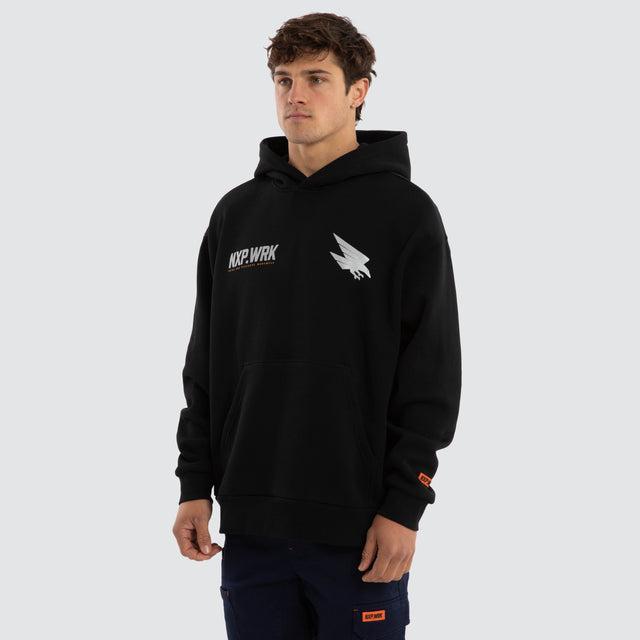 Model wears Adelaide Crows Subject Hoodie Jet Black Hoodies in Black - Image 3