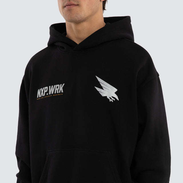 Model wears Adelaide Crows Subject Hoodie Jet Black Hoodies in Black - Image 4
