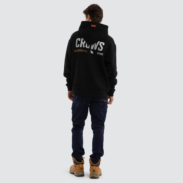 Model wears Adelaide Crows Subject Hoodie Jet Black Hoodies in Black - Image 5
