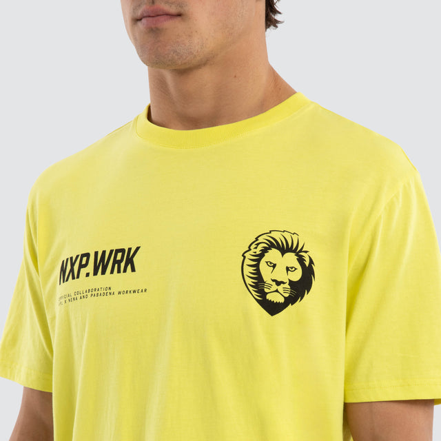 Model wears Brisbane Lions Ethic Tee Yellow T-Shirts in Yellow - Image 3