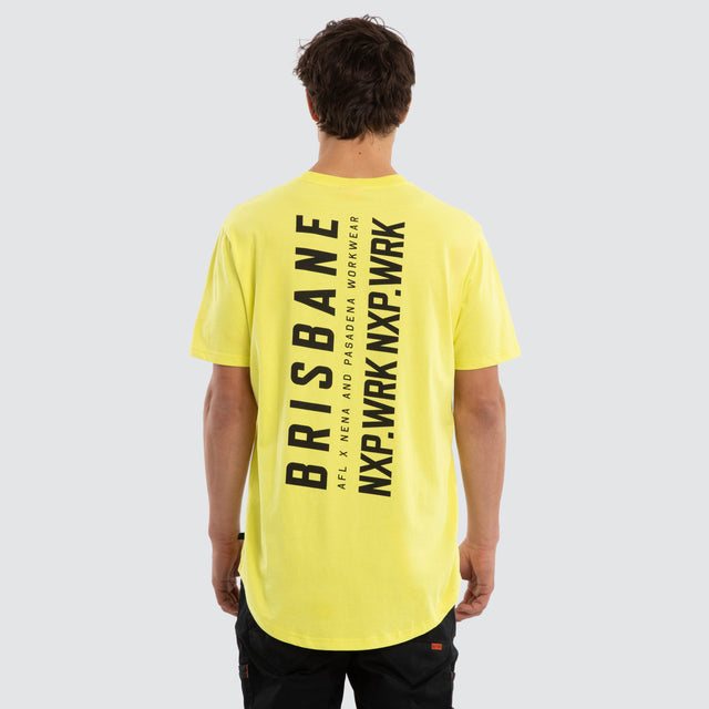 Model wears Brisbane Lions Ethic Tee Yellow T-Shirts in Yellow - Image 2