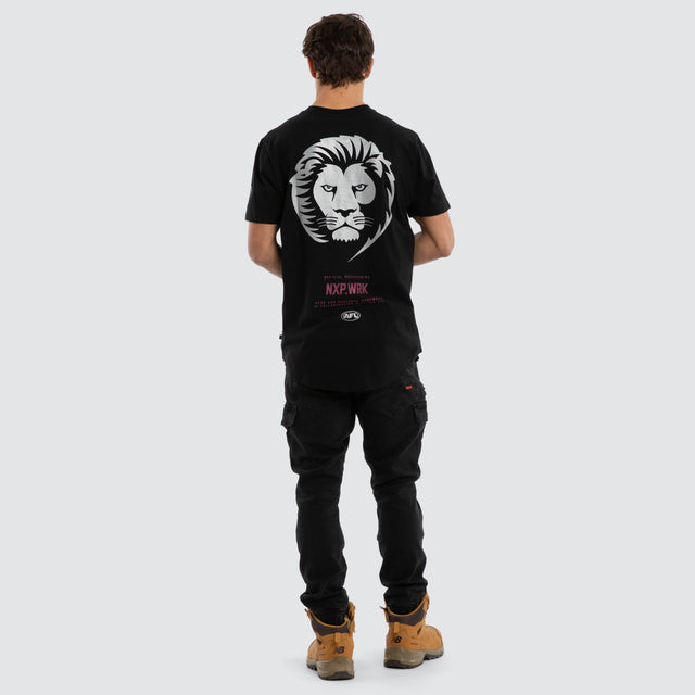 Model wears Brisbane Lions Legal Tee Jet Black T-Shirts in Black - Image 5