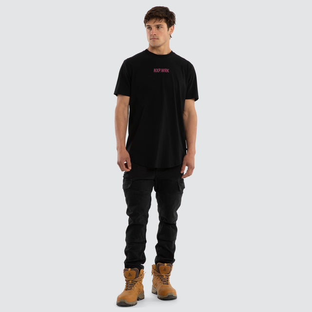 Model wears Brisbane Lions Legal Tee Jet Black T-Shirts in Black - Image 3