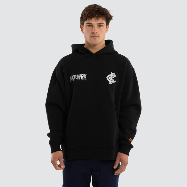 Model wears Carlton Blues Subject Hoodie Jet Black Hoodies in Black - Image 1