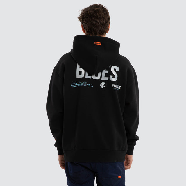 Model wears Carlton Blues Subject Hoodie Jet Black Hoodies in Black - Image 2
