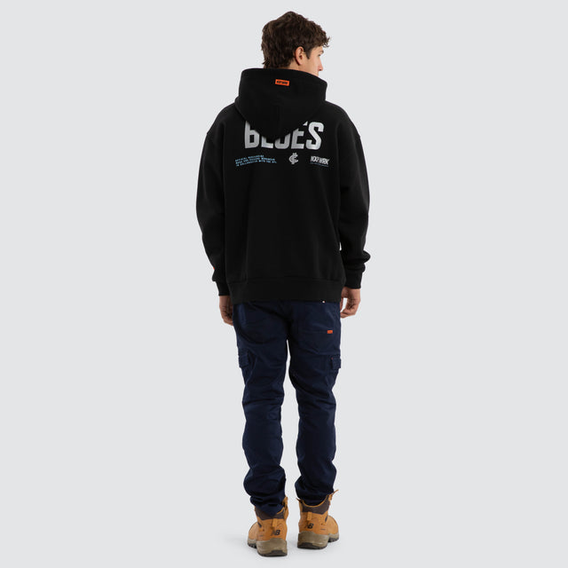 Model wears Carlton Blues Subject Hoodie Jet Black Hoodies in Black - Image 5