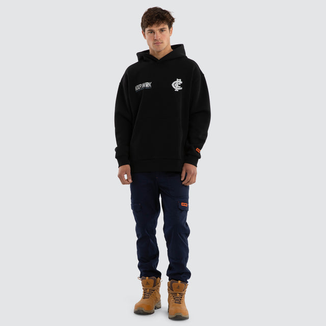 Model wears Carlton Blues Subject Hoodie Jet Black Hoodies in Black - Image 3
