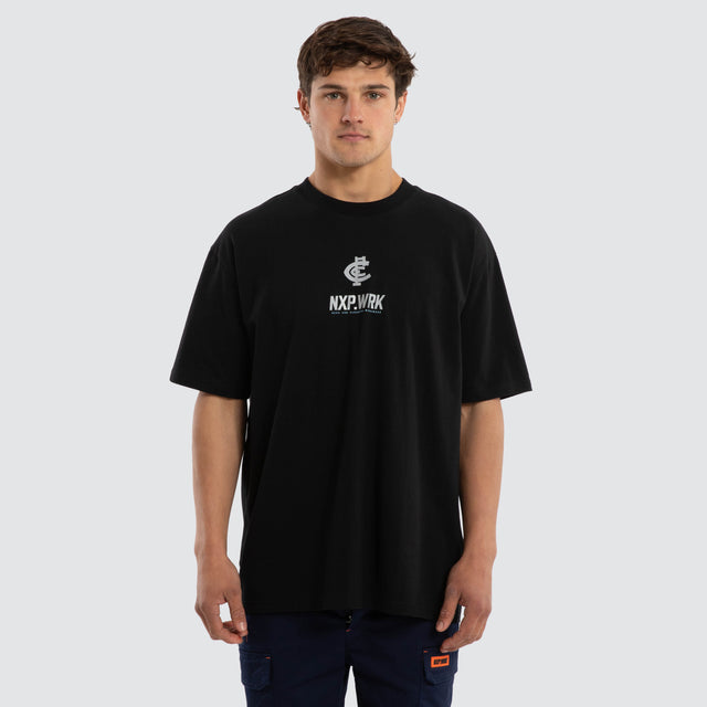 Model wears Carlton Blues Union Tee Jet Black T-Shirts in Black - Image 1