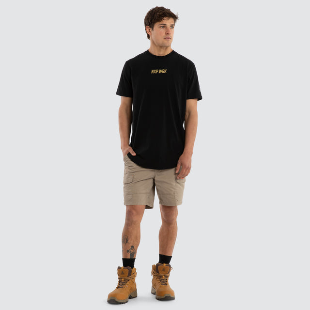 Model wears Collingwood Magpies Legal Tee Jet Black T-Shirts in Black - Image 3